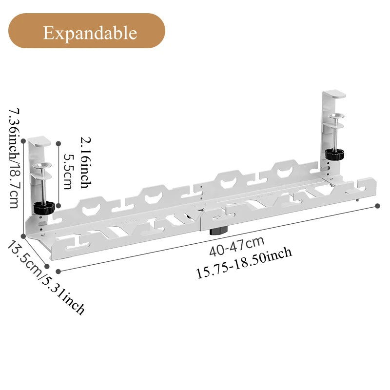 Focus Rail – Support de câbles sous bureau – Panier de serrage télescopique pour multiprises et routeurs