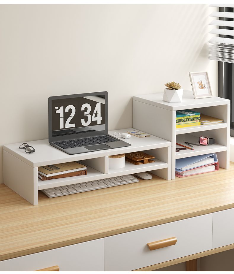 Support de moniteur Focus Tier – Étagère de bureau avec rangement pour clavier et organiseur latéral