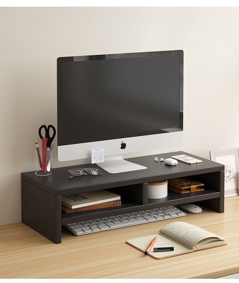Support de moniteur Focus Tier – Étagère de bureau avec rangement pour clavier et organiseur latéral