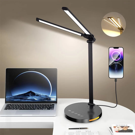 Lámpara de Escritorio LED Focus Bar – Brillo y Temperatura de Color Ajustables, Carga USB