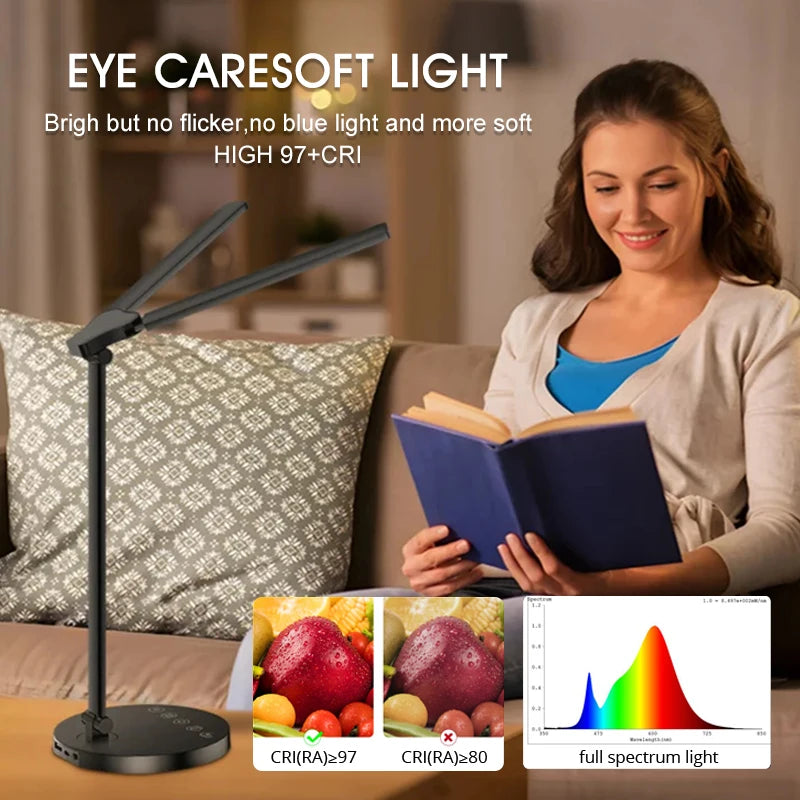 Lampe de bureau à LED Focus Bar – Luminosité et température de couleur réglables, recharge USB