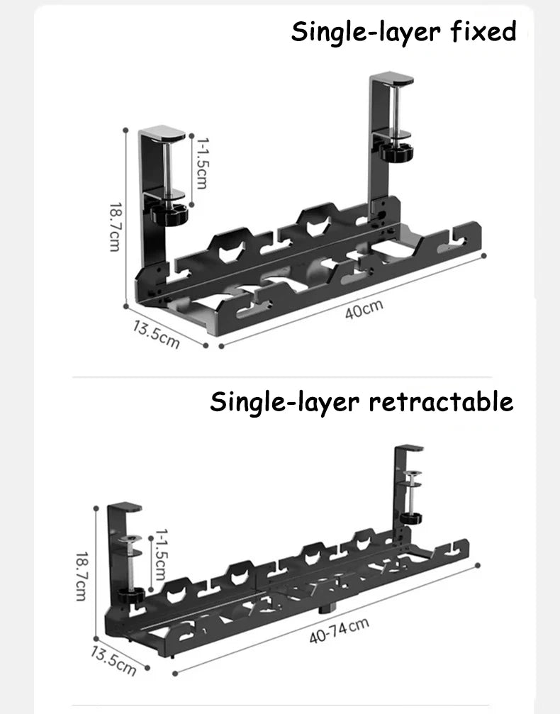 Focus Rail – Support de câbles sous bureau – Panier de serrage télescopique pour multiprises et routeurs