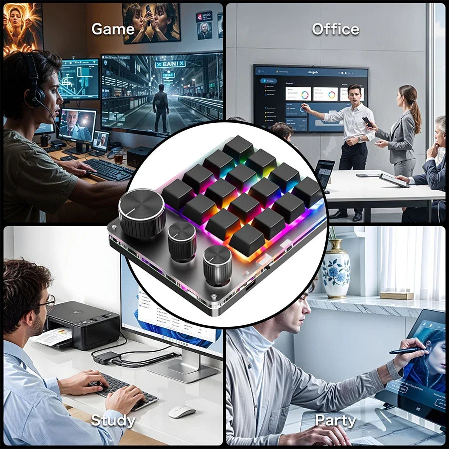 Focus Dial Macro Pad – 16-Tasten-Custom-Tastatur mit 3 Drehreglern