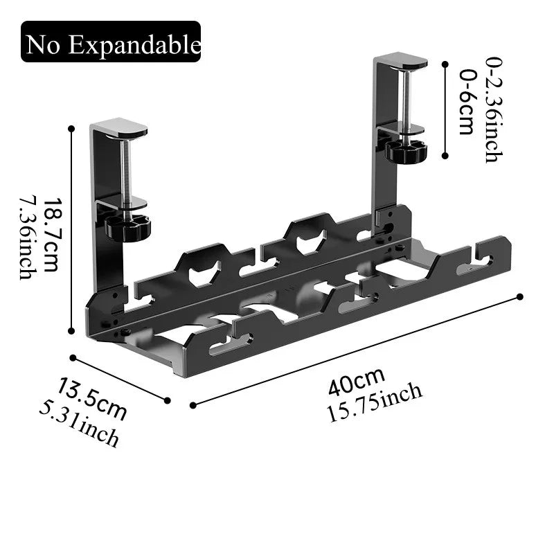 Focus Rail – Support de câbles sous bureau – Panier de serrage télescopique pour multiprises et routeurs