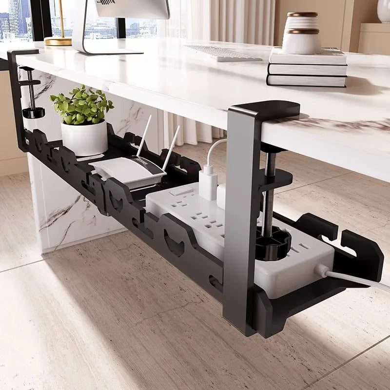 Focus Rail – Support de câbles sous bureau – Panier de serrage télescopique pour multiprises et routeurs