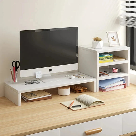 Support de moniteur Focus Tier – Étagère de bureau avec rangement pour clavier et organiseur latéral