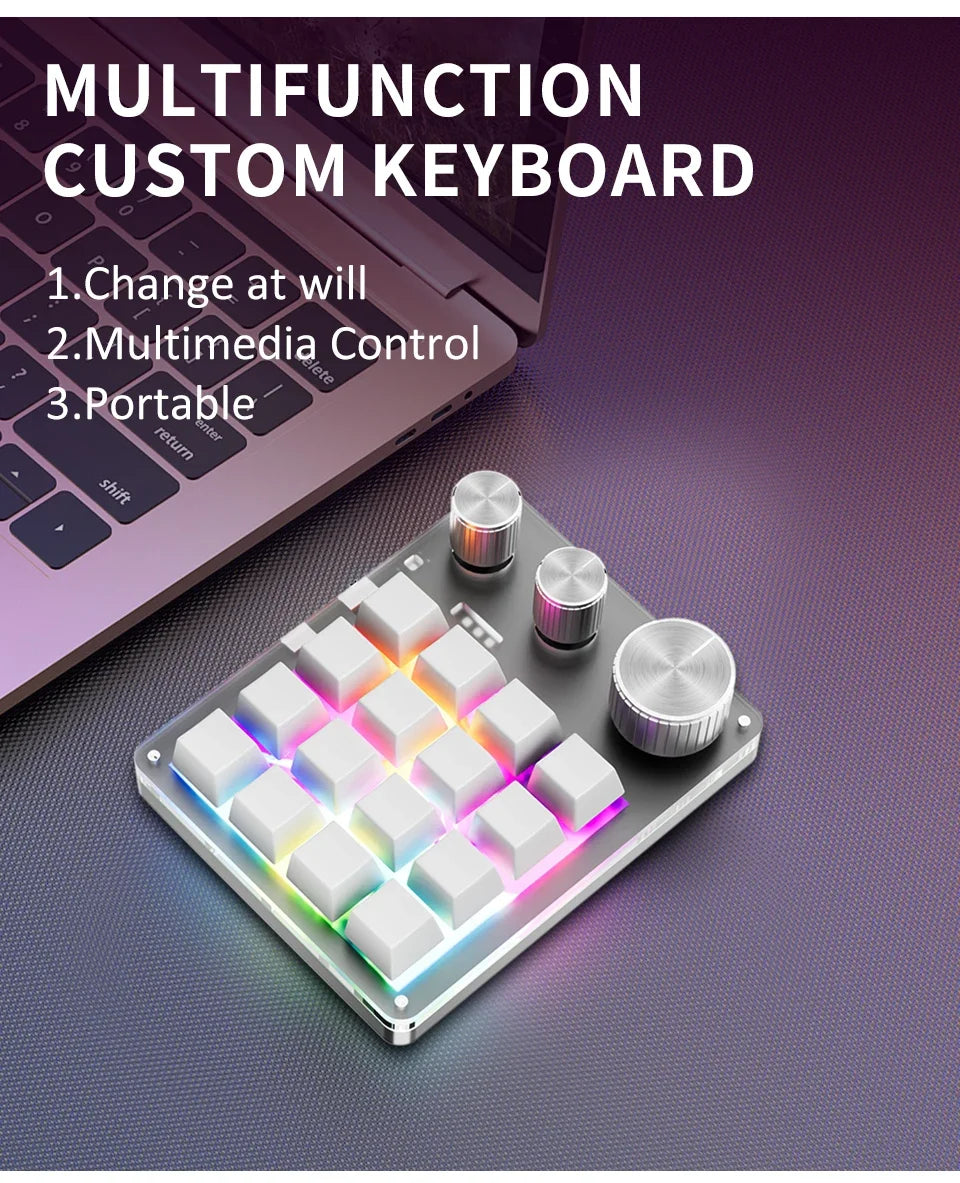 Focus Dial Macro Pad – 16-Tasten-Custom-Tastatur mit 3 Drehreglern