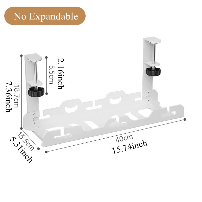 Focus Rail – Support de câbles sous bureau – Panier de serrage télescopique pour multiprises et routeurs