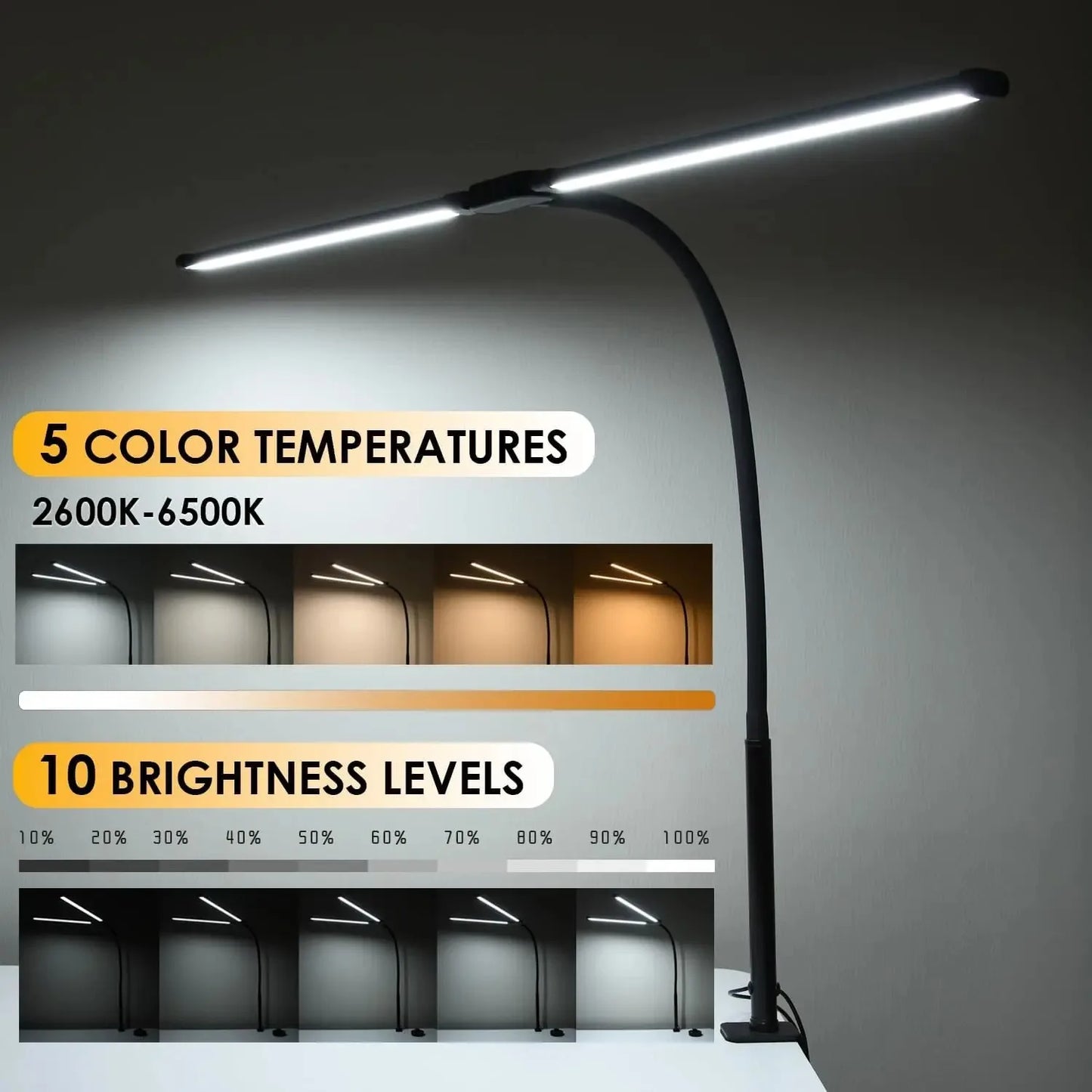 Éclairage de moniteur Focus Line – Lampe de bureau LED à pince avec faisceau dimmable pour la protection des yeux