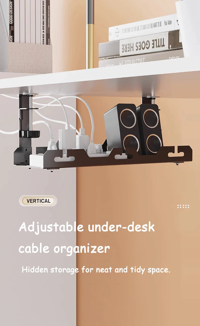 Focus Rail – Support de câbles sous bureau – Panier de serrage télescopique pour multiprises et routeurs