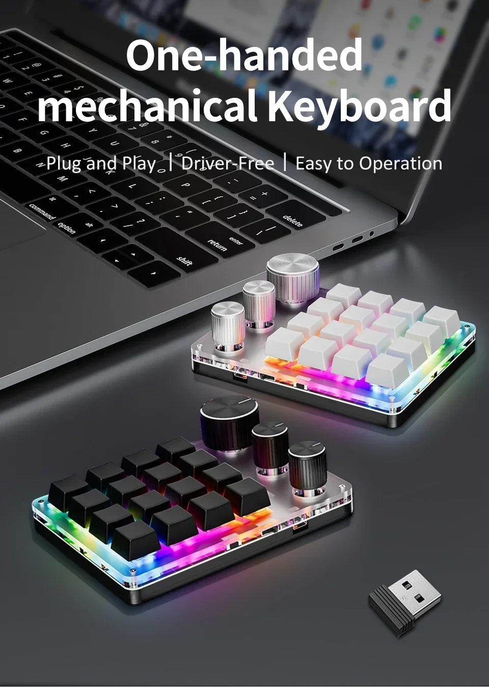 Focus Dial Macro Pad – 16-Tasten-Custom-Tastatur mit 3 Drehreglern