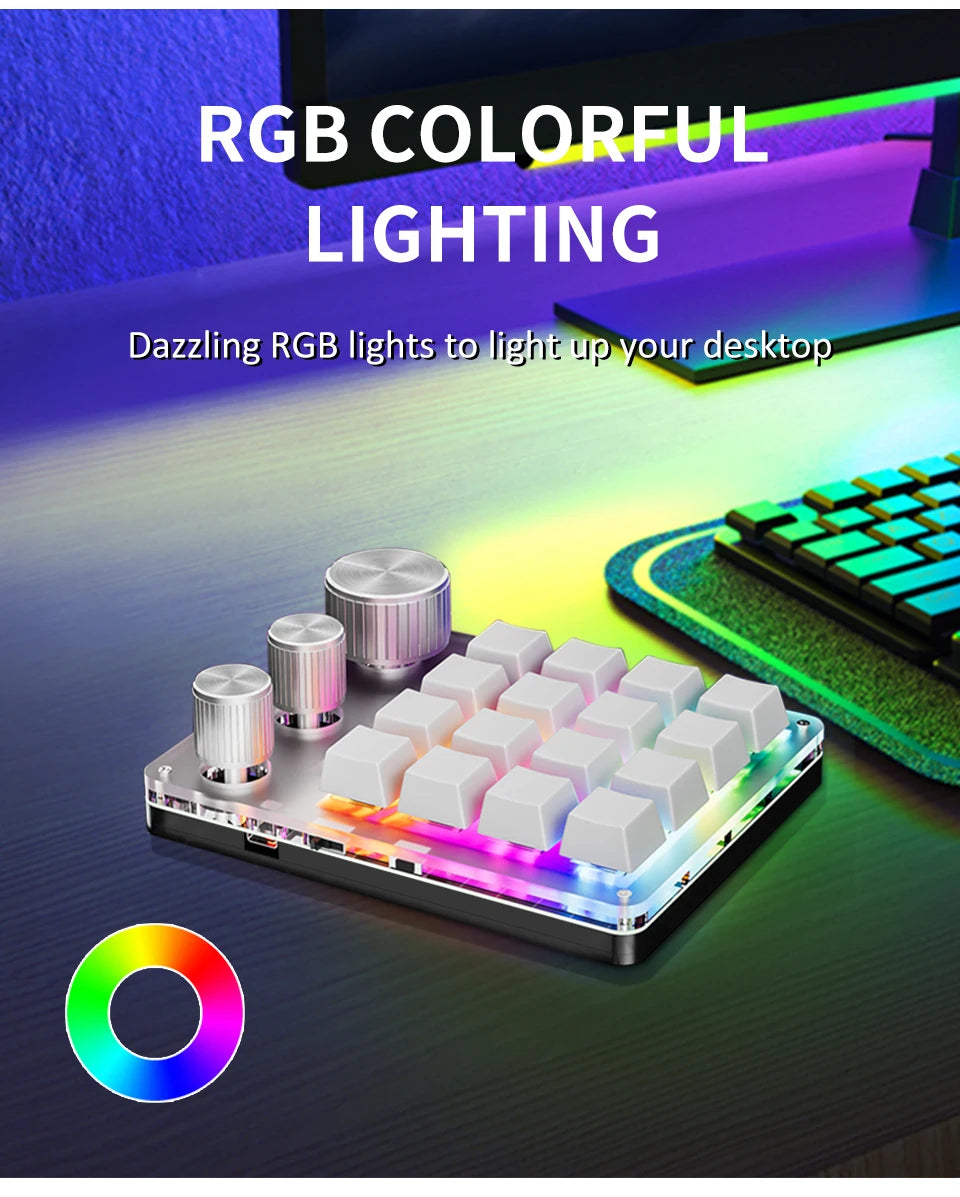 Focus Dial Macro Pad – 16-Tasten-Custom-Tastatur mit 3 Drehreglern