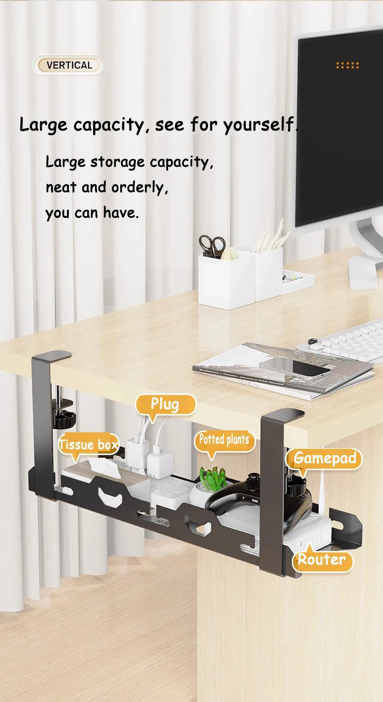 Focus Rail – Support de câbles sous bureau – Panier de serrage télescopique pour multiprises et routeurs