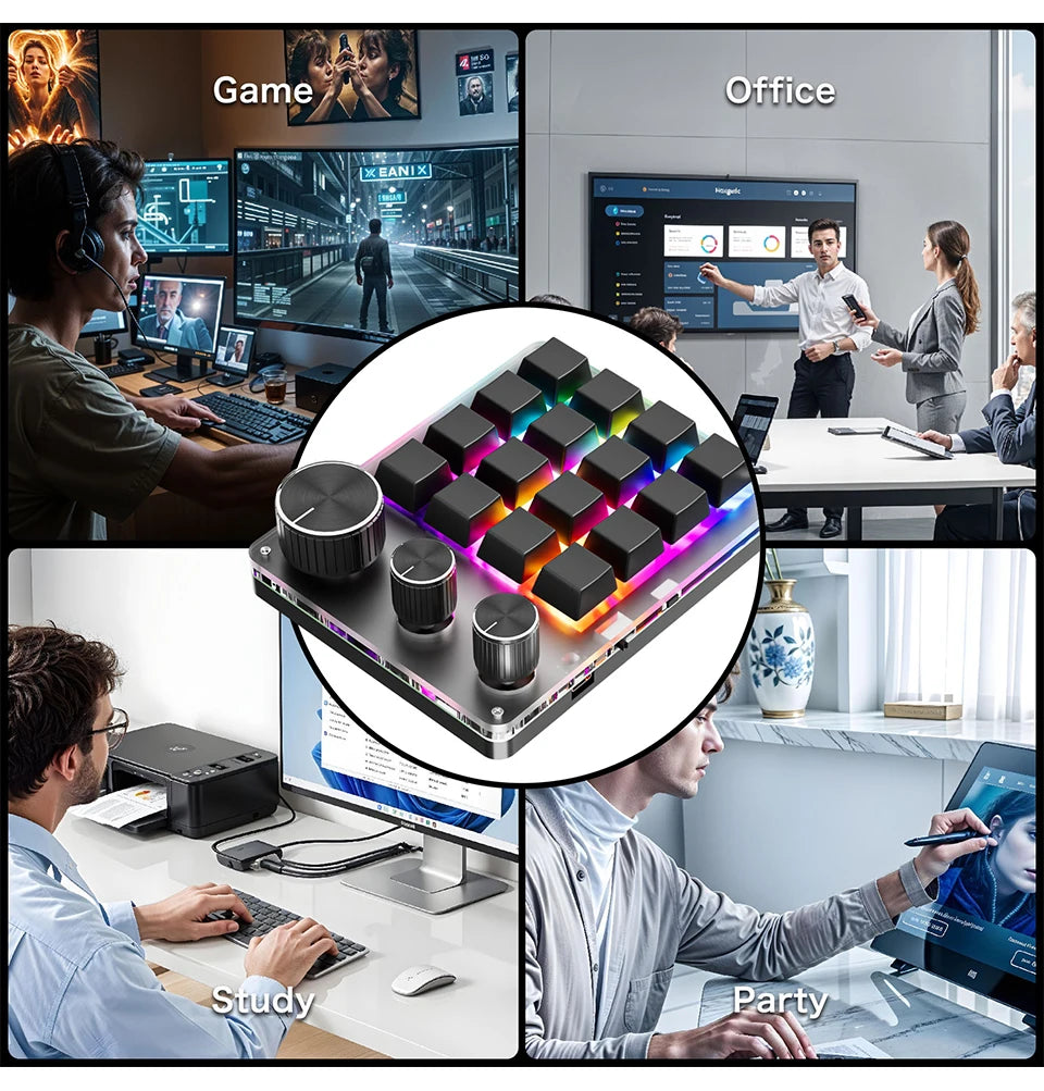 Focus Dial Macro Pad – 16-Tasten-Custom-Tastatur mit 3 Drehreglern