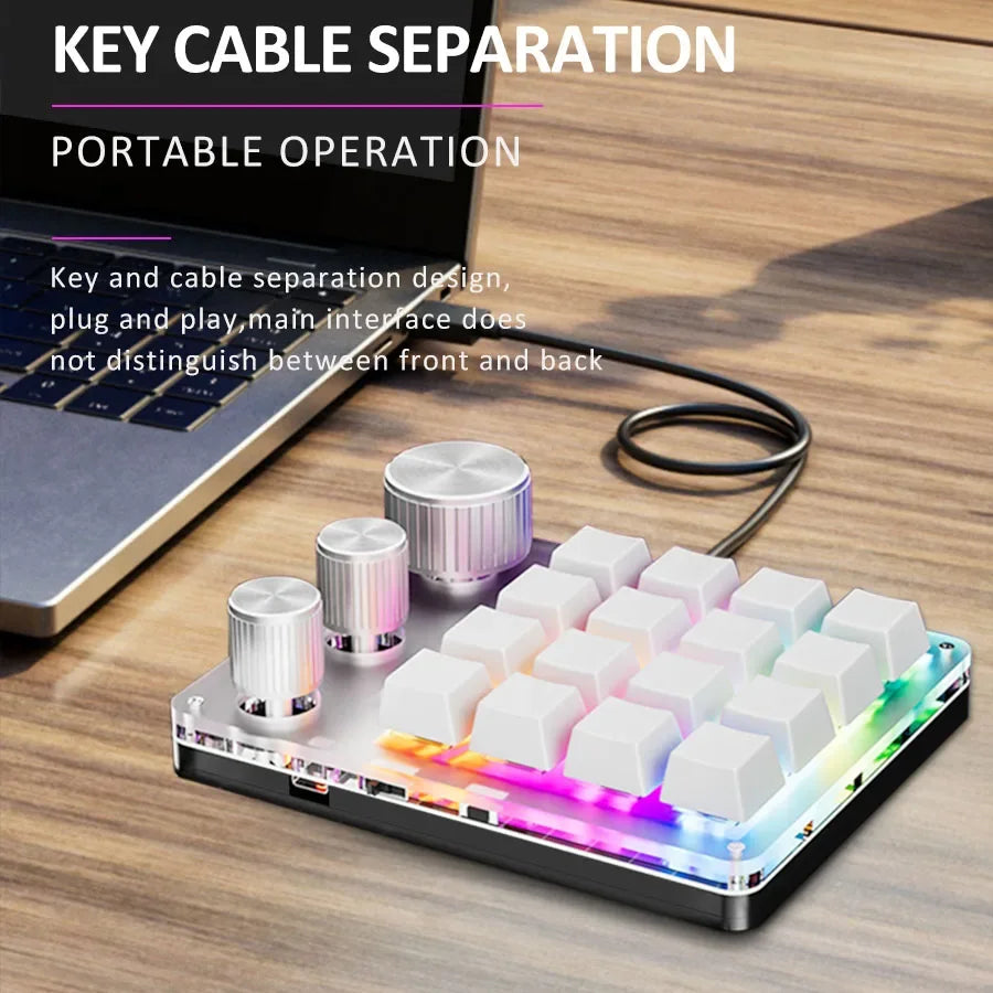 Focus Dial Macro Pad – 16-Tasten-Custom-Tastatur mit 3 Drehreglern