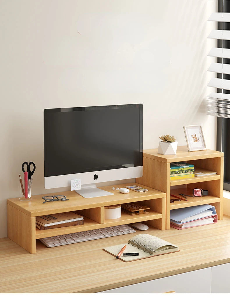 Support de moniteur Focus Tier – Étagère de bureau avec rangement pour clavier et organiseur latéral