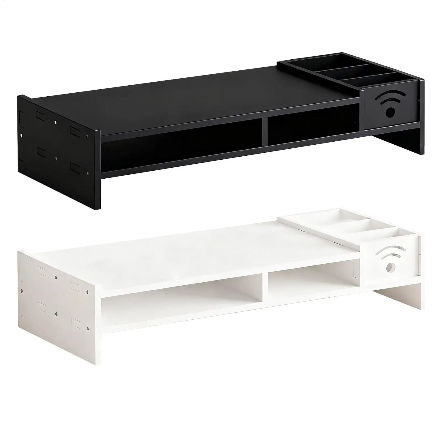 Support d'Écran Focus Stack – Étagère de Bureau à 2 Niveaux avec Rangements pour Clavier