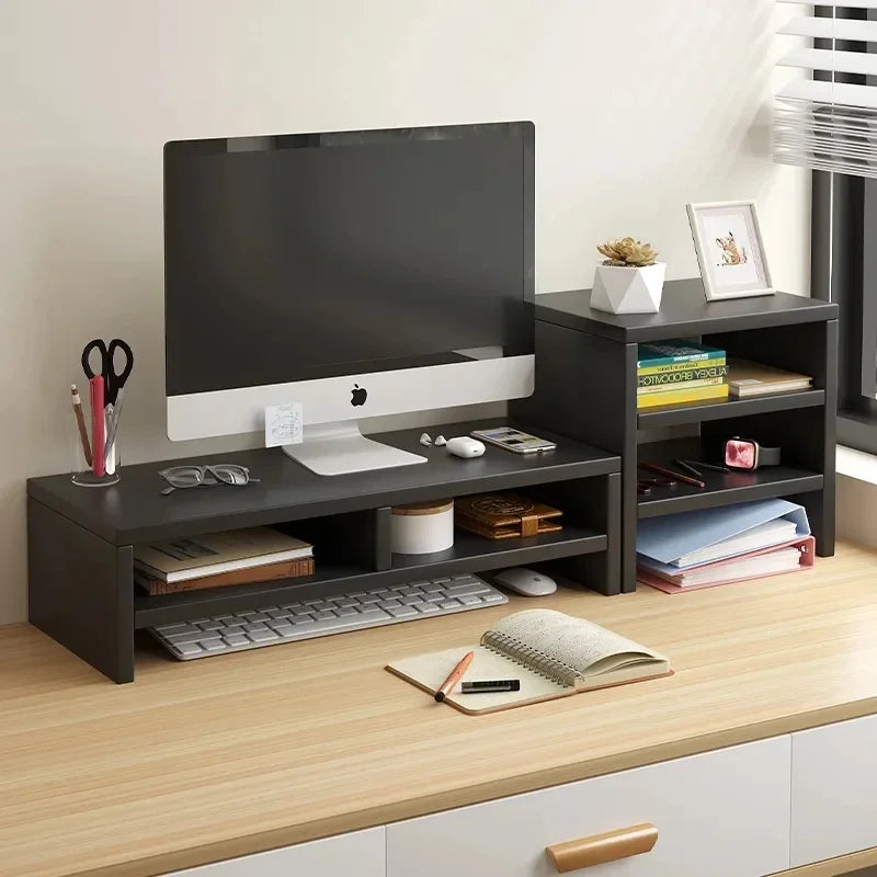 Support de moniteur Focus Tier – Étagère de bureau avec rangement pour clavier et organiseur latéral