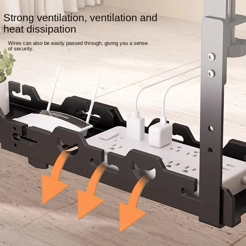 Focus Rail – Support de câbles sous bureau – Panier de serrage télescopique pour multiprises et routeurs