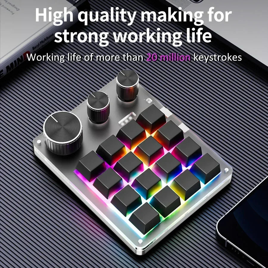 Focus Dial Macro Pad – 16-Tasten-Custom-Tastatur mit 3 Drehreglern