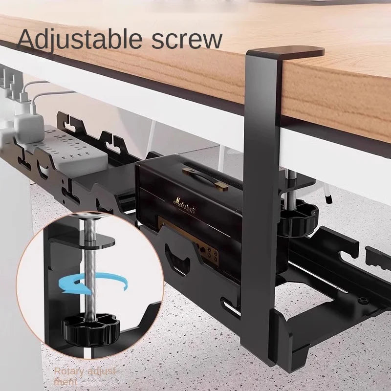 Focus Rail – Support de câbles sous bureau – Panier de serrage télescopique pour multiprises et routeurs