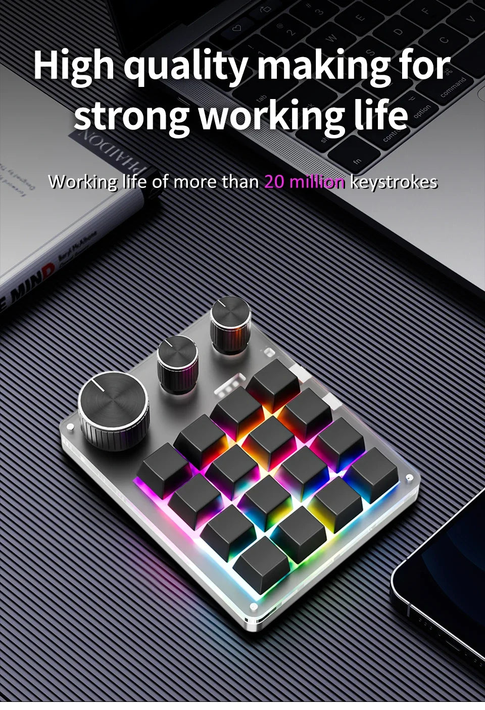Focus Dial Macro Pad – 16-Tasten-Custom-Tastatur mit 3 Drehreglern