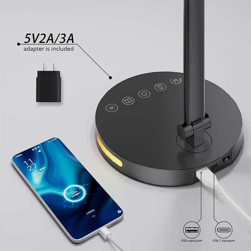 Lampe de bureau à LED Focus Bar – Luminosité et température de couleur réglables, recharge USB
