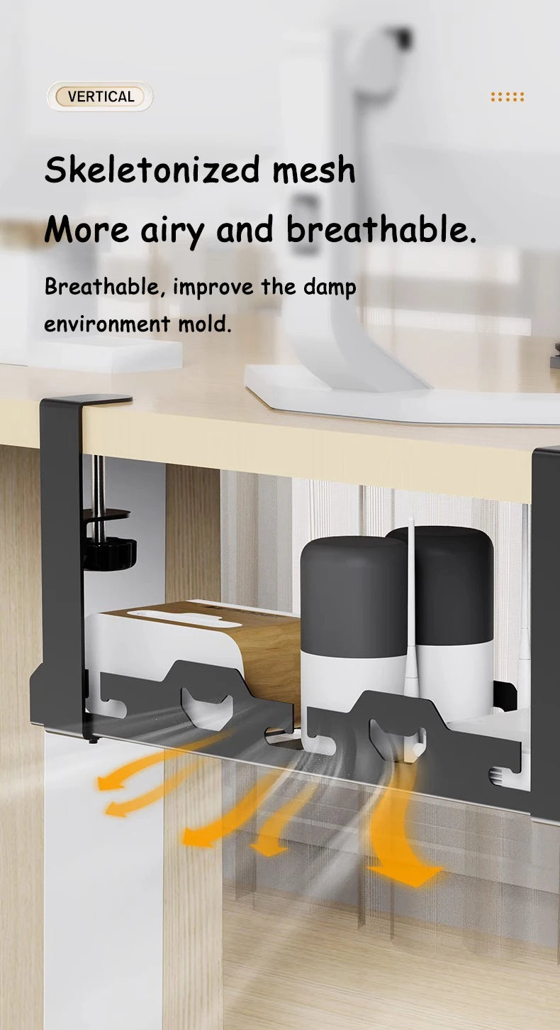 Focus Rail – Support de câbles sous bureau – Panier de serrage télescopique pour multiprises et routeurs