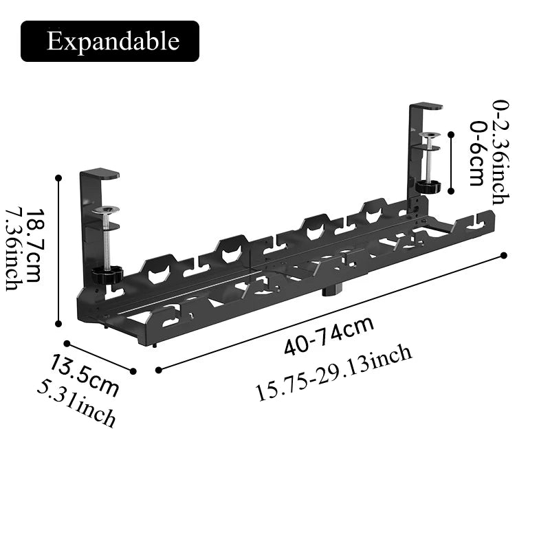 Focus Rail – Support de câbles sous bureau – Panier de serrage télescopique pour multiprises et routeurs