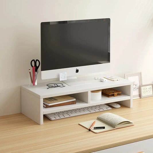 Support de moniteur Focus Tier – Étagère de bureau avec rangement pour clavier et organiseur latéral