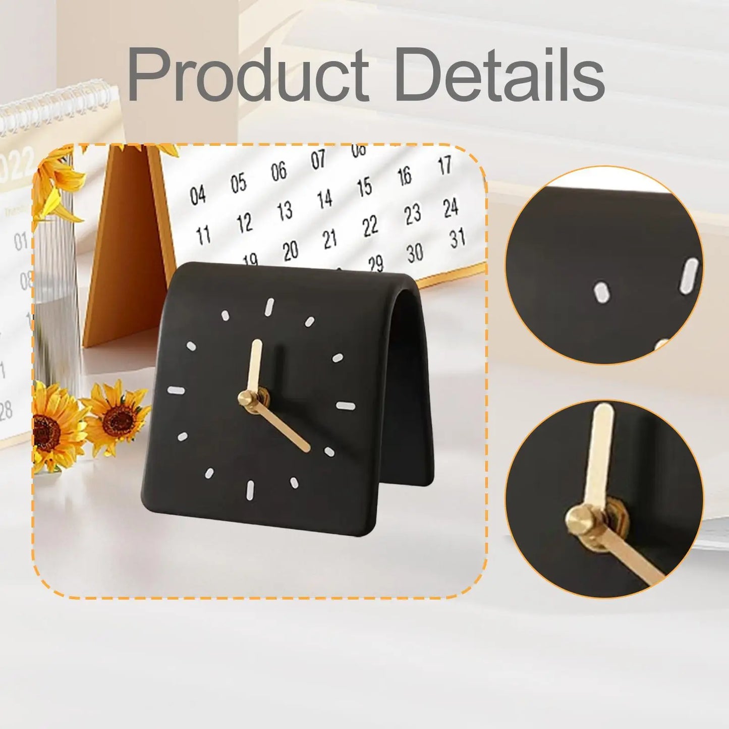 Horloge de bureau Focus Time – Horloge de cheminée silencieuse et minimaliste pour espaces de travail modernes