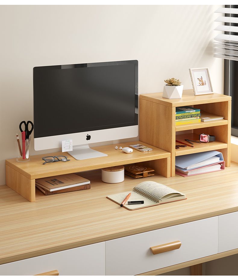Support de moniteur Focus Tier – Étagère de bureau avec rangement pour clavier et organiseur latéral