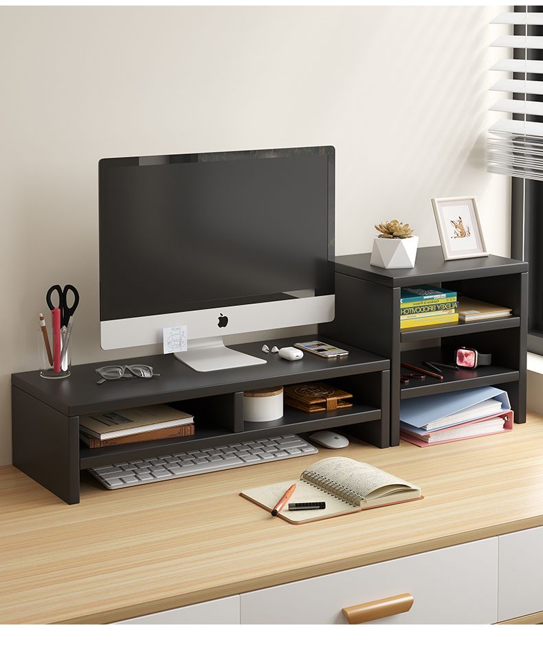 Support de moniteur Focus Tier – Étagère de bureau avec rangement pour clavier et organiseur latéral